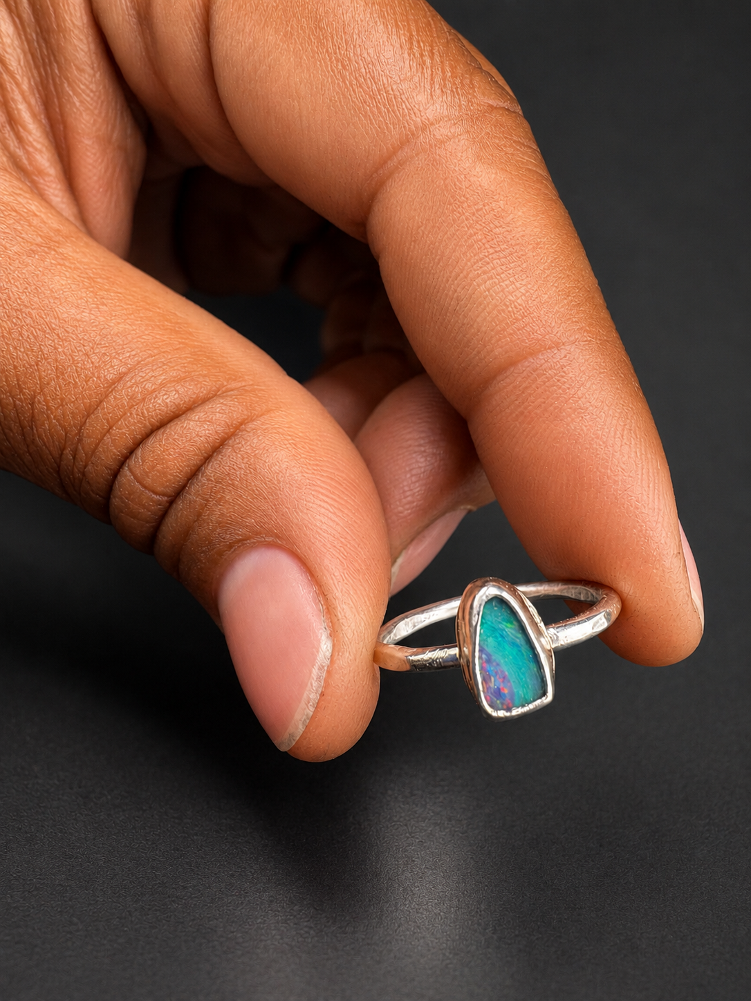 Ocean Blue Australian Fire Opal Ring:S 6