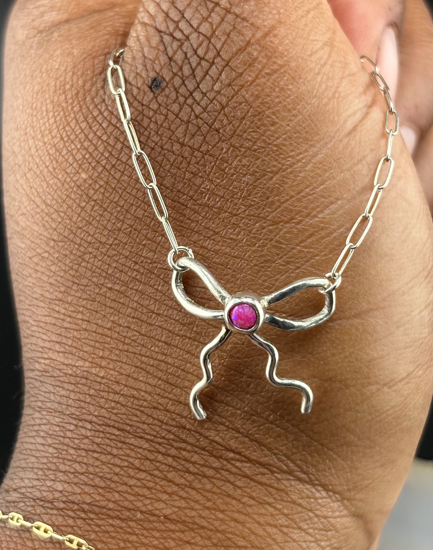 Pink Opal Bow Necklace