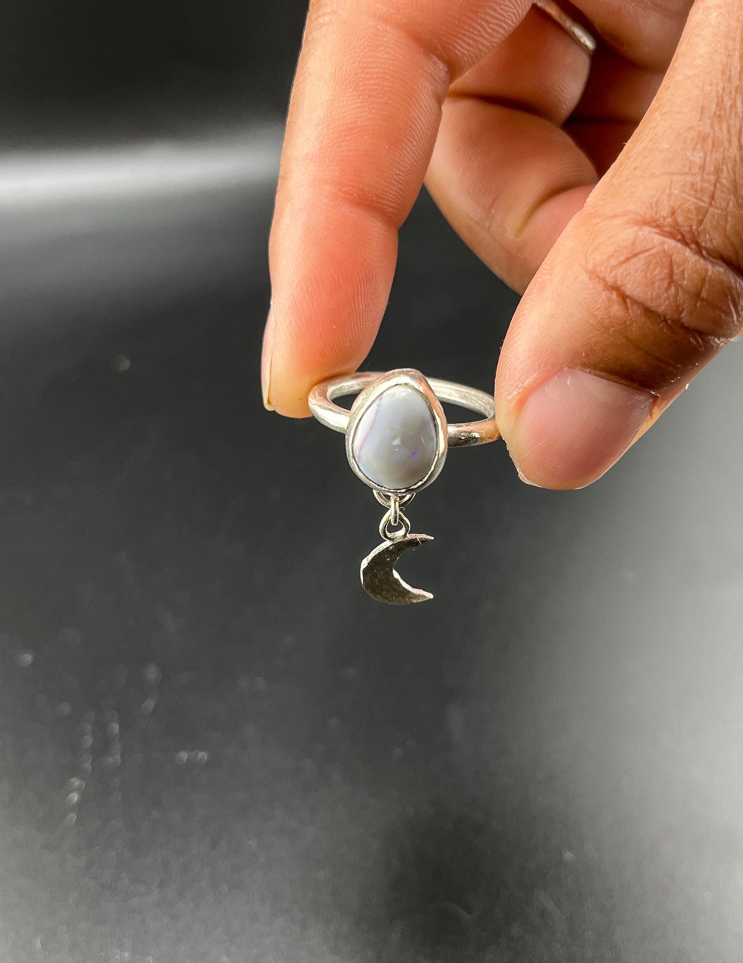 Opal Moon Ring: Size 8.5