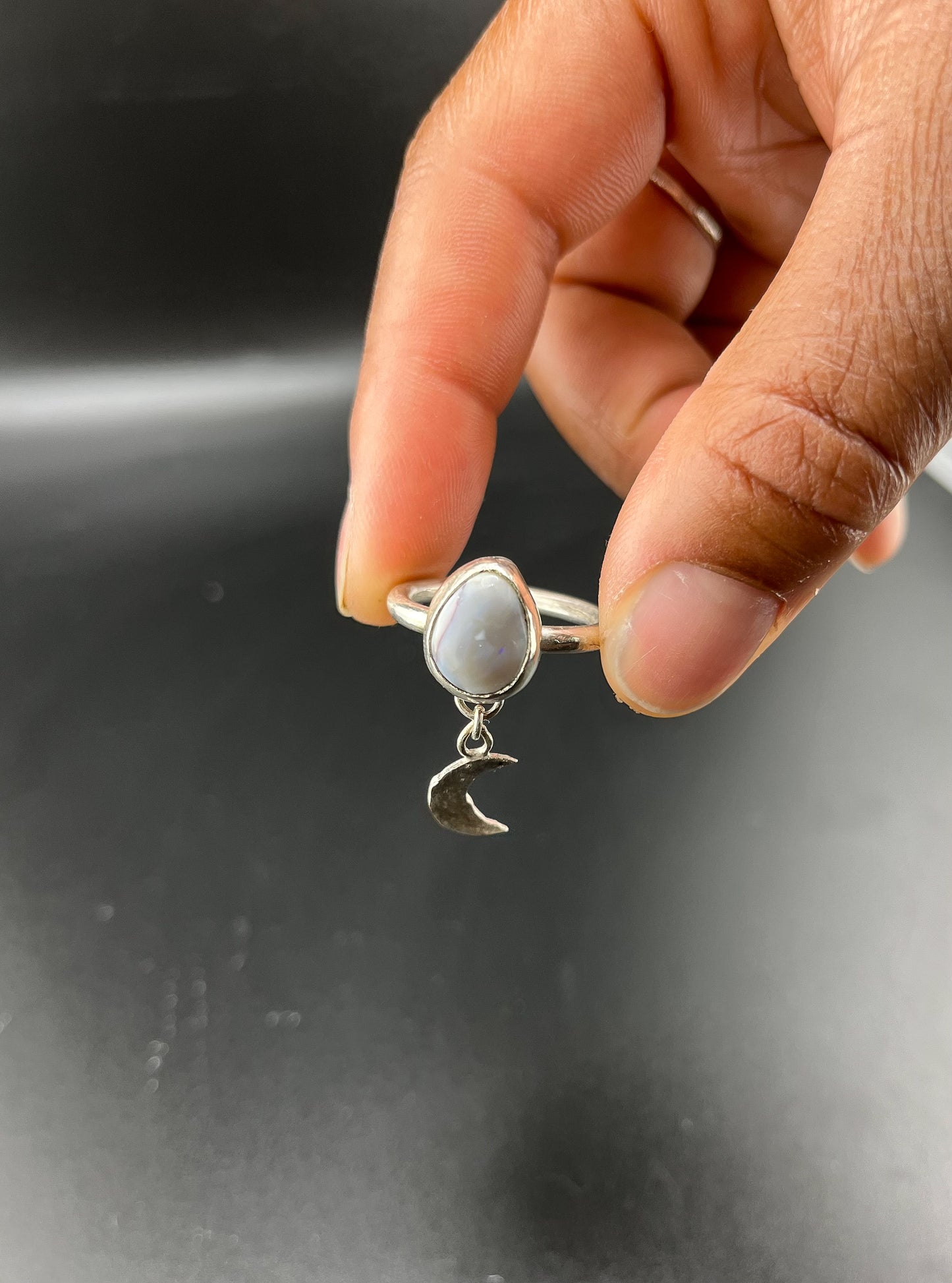 Opal Moon Ring: Size 8.5