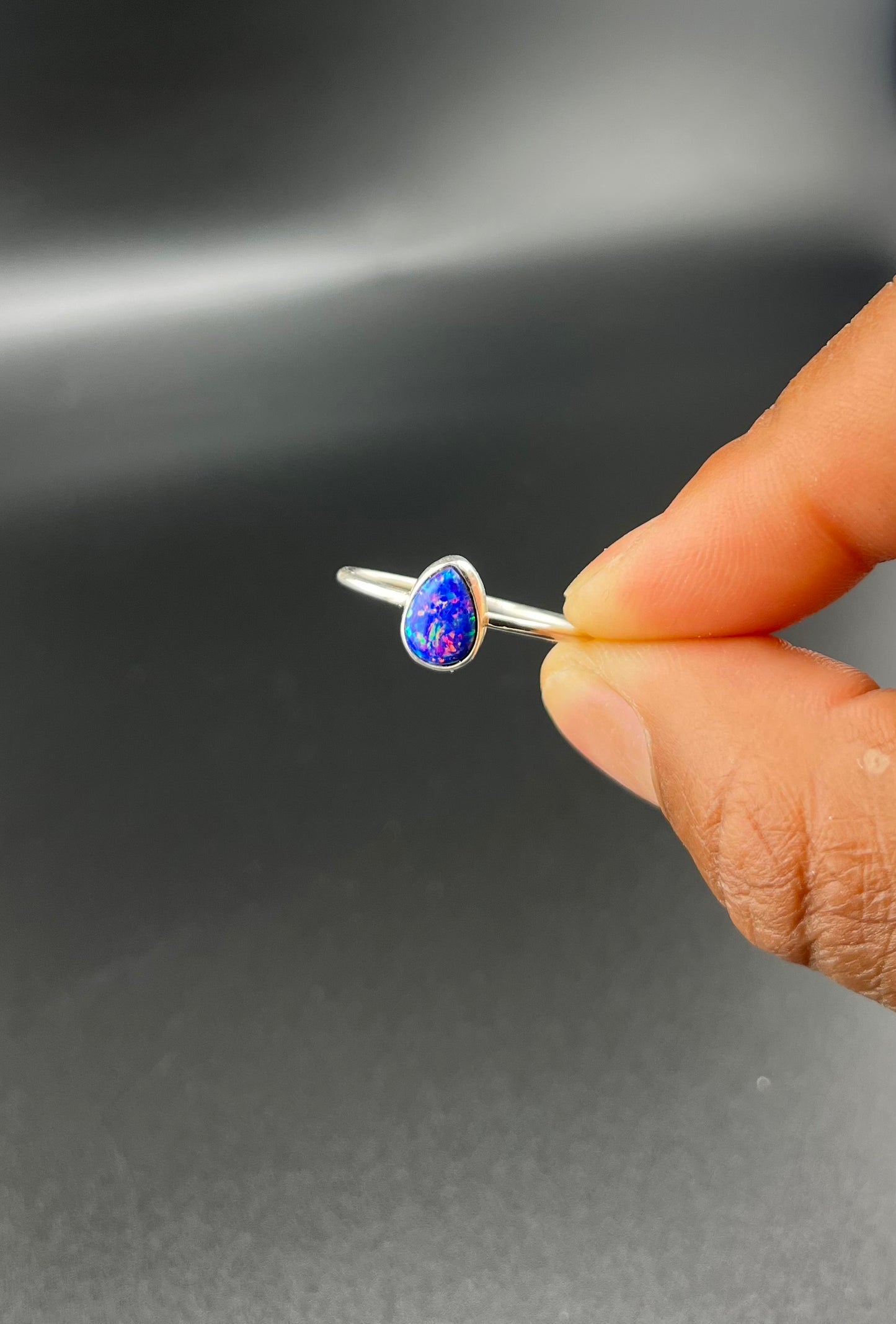 Galaxy Tear Drop Opal Ring: Size 10