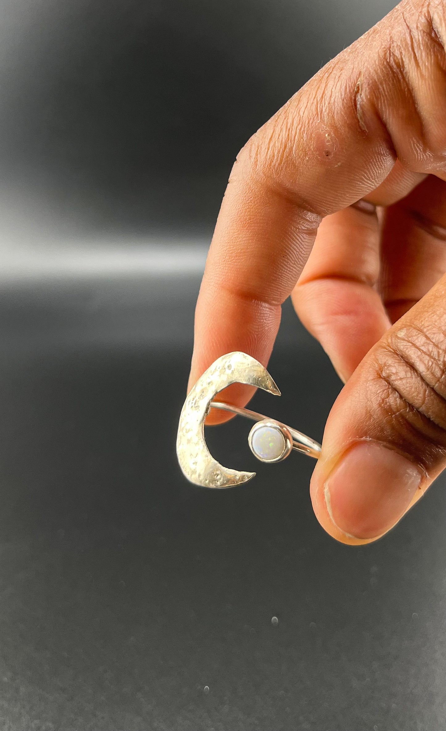 Opal Moon Ring: Size 7.5-9