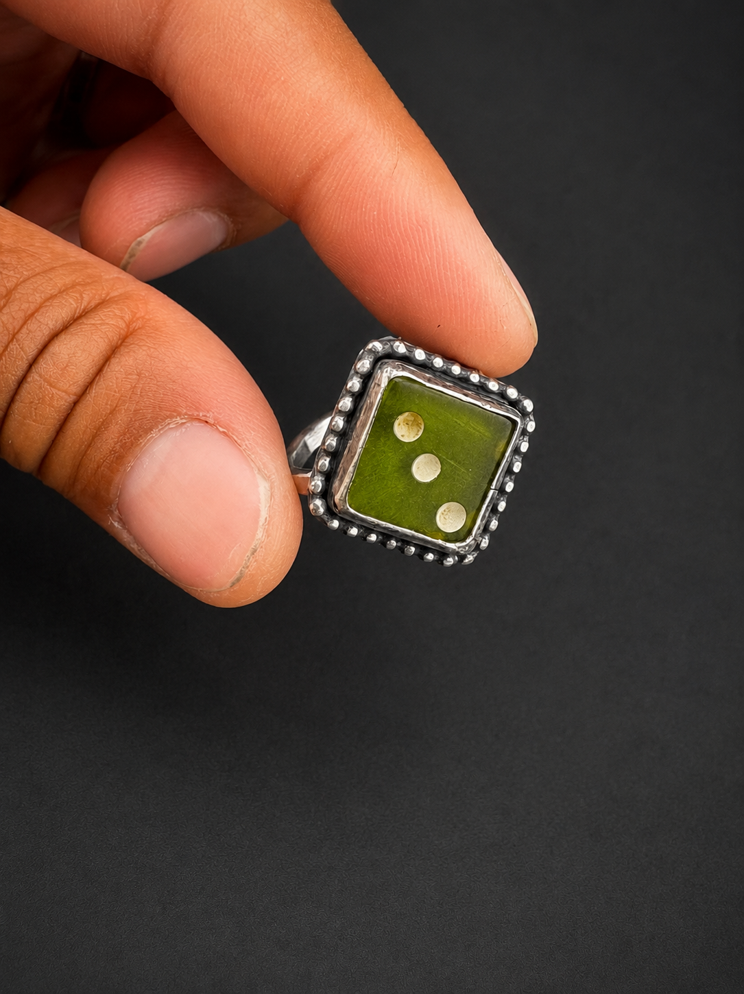 Vintage Green Bakelite Dice Ring| S 7