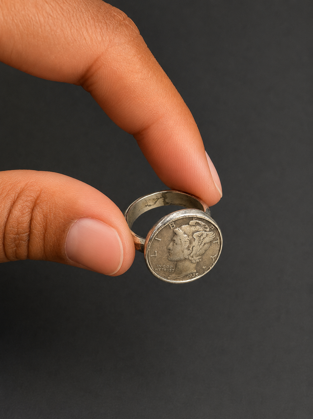 Vintage Mercury Dime Ring| S 7