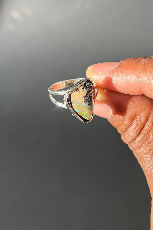 Electric Sky Boulder Opal Ring : Size 6