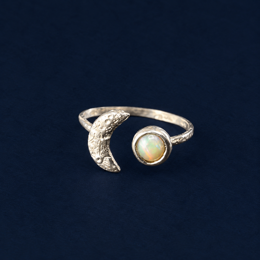 Coober Pedy Crystal Opal Moon Ring| In Your Size
