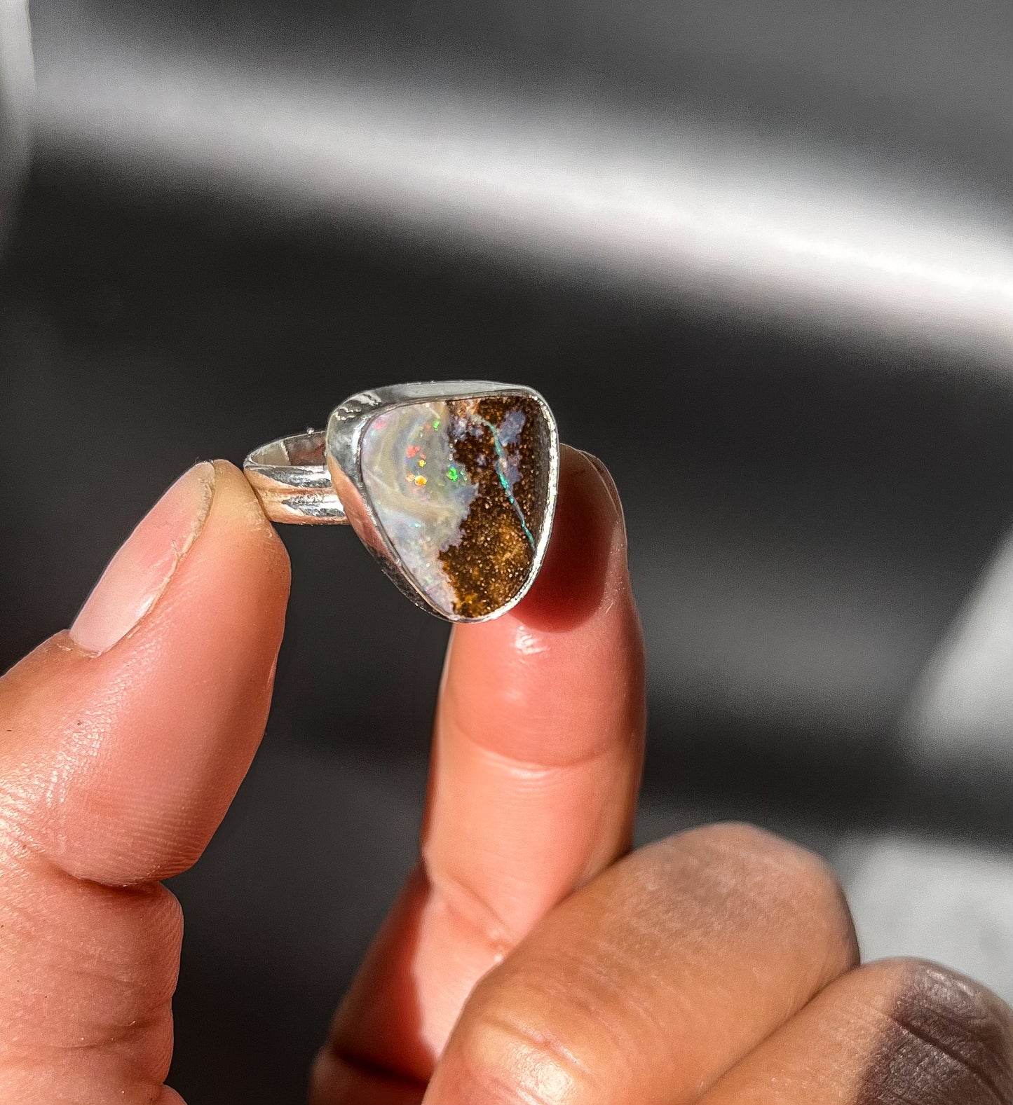 Sparking Boulder Opal Ring: Size 7.5