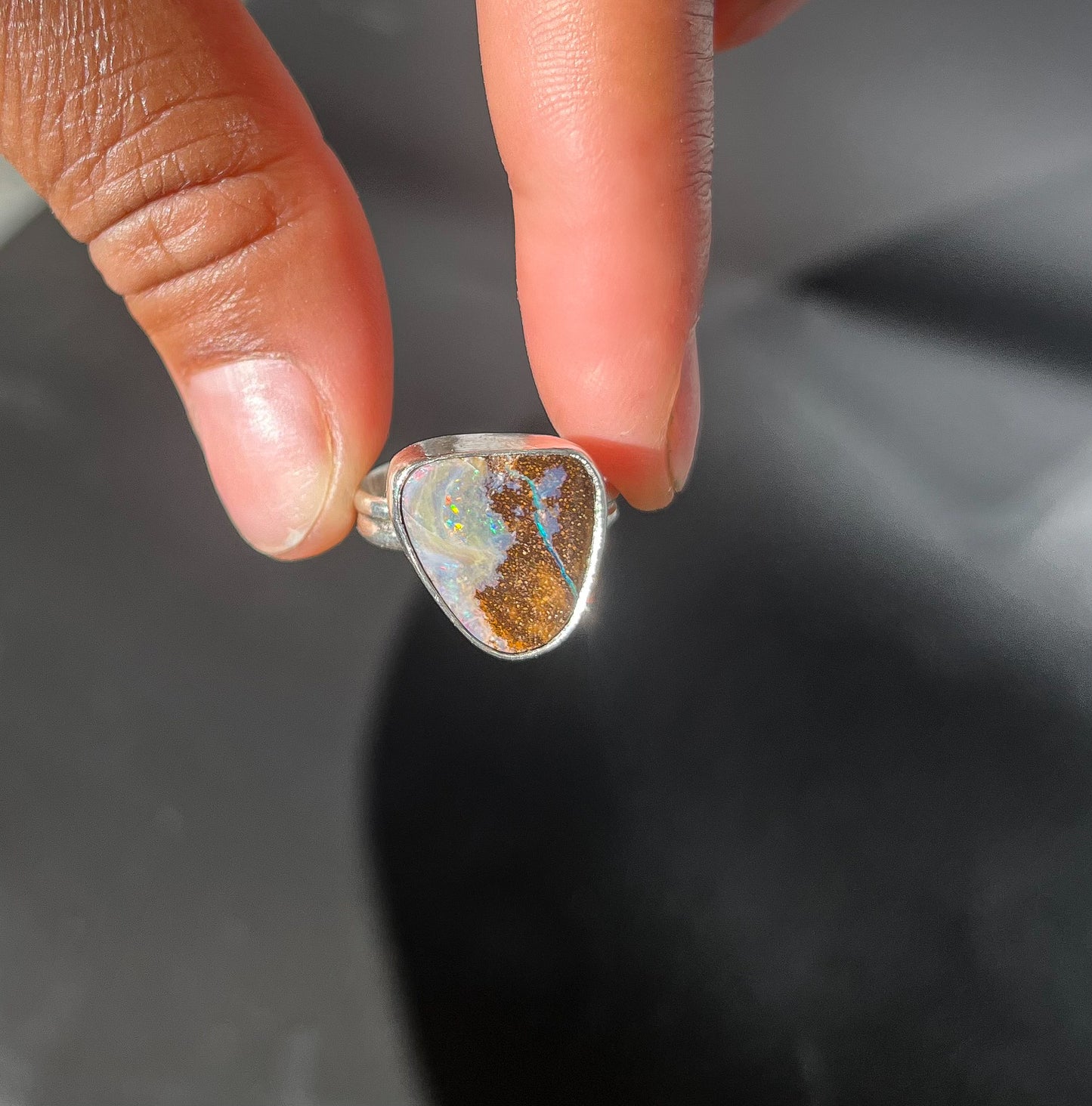 Sparking Boulder Opal Ring: Size 7.5