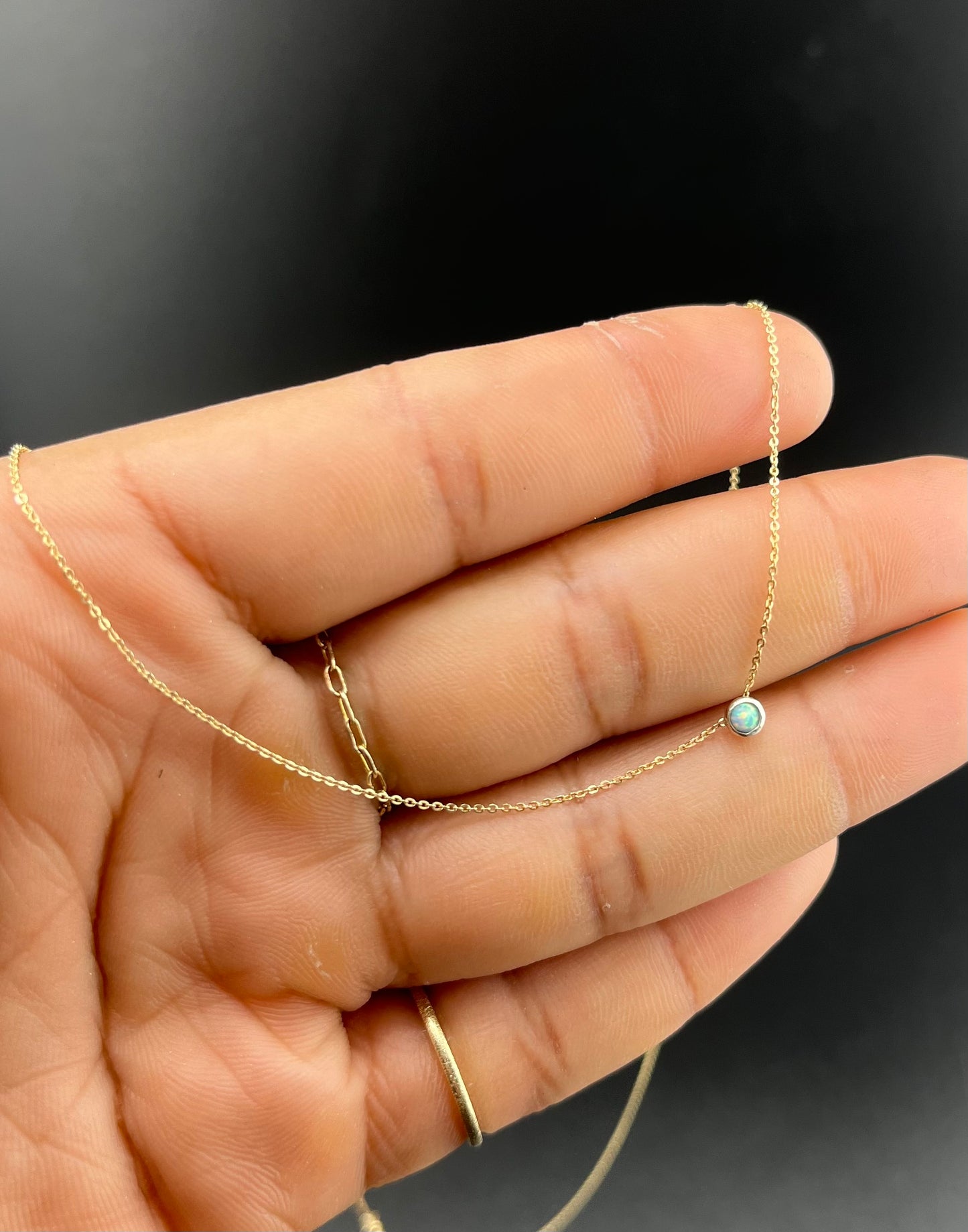 Solid gold & Silver  Opal Necklace: