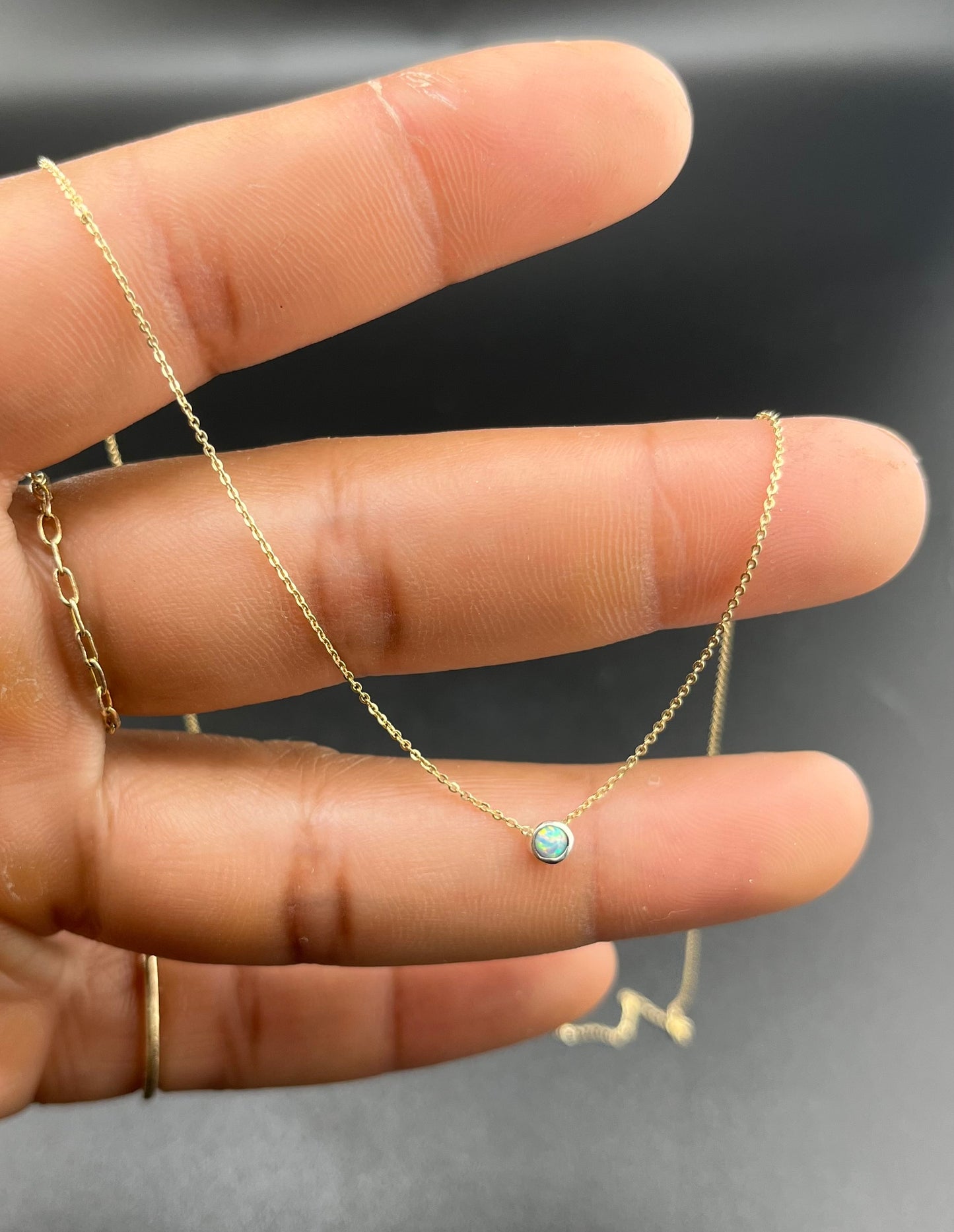 Solid gold & Silver  Opal Necklace: