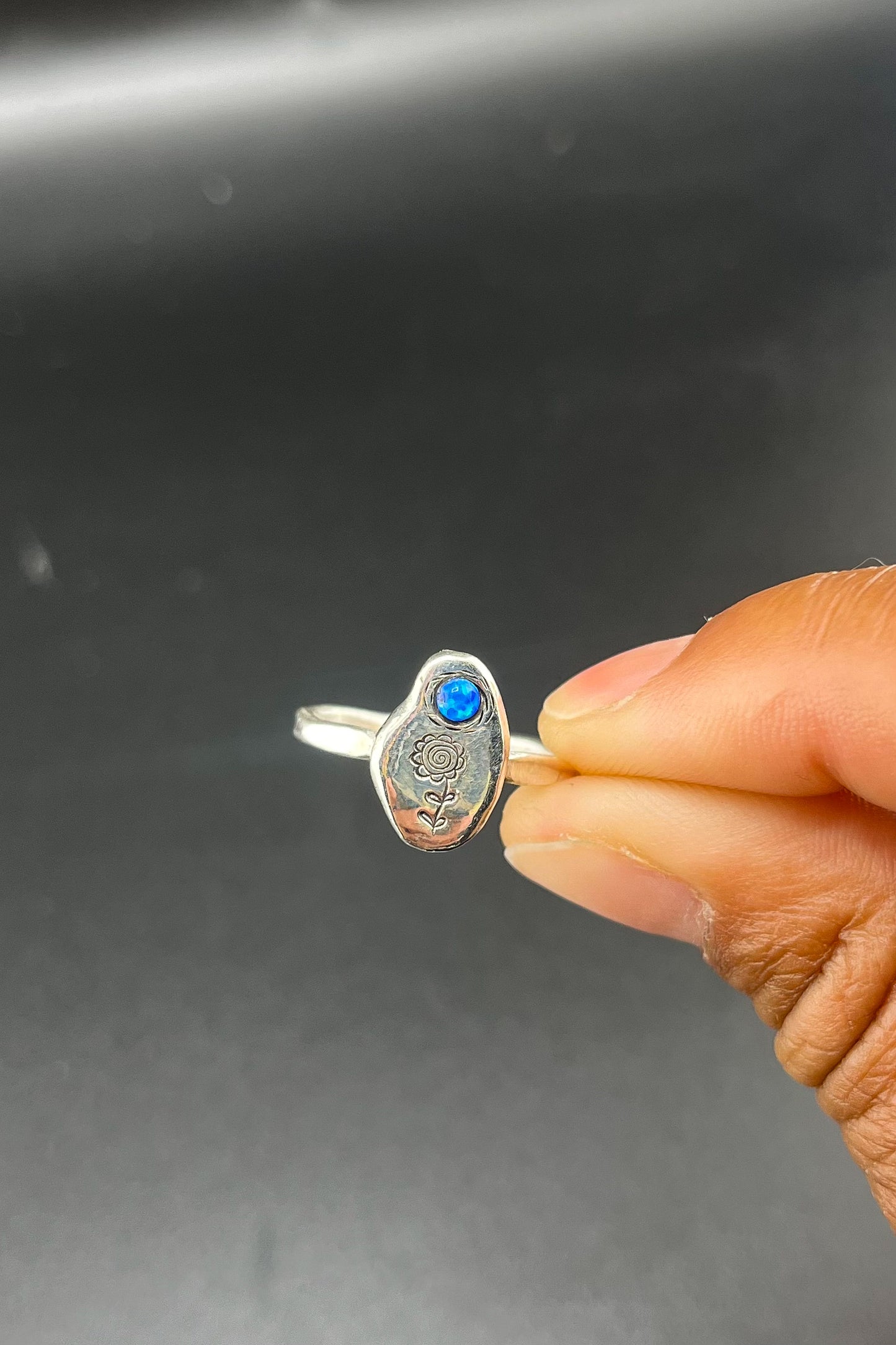 Lone Flower Opal Ring: Size 9