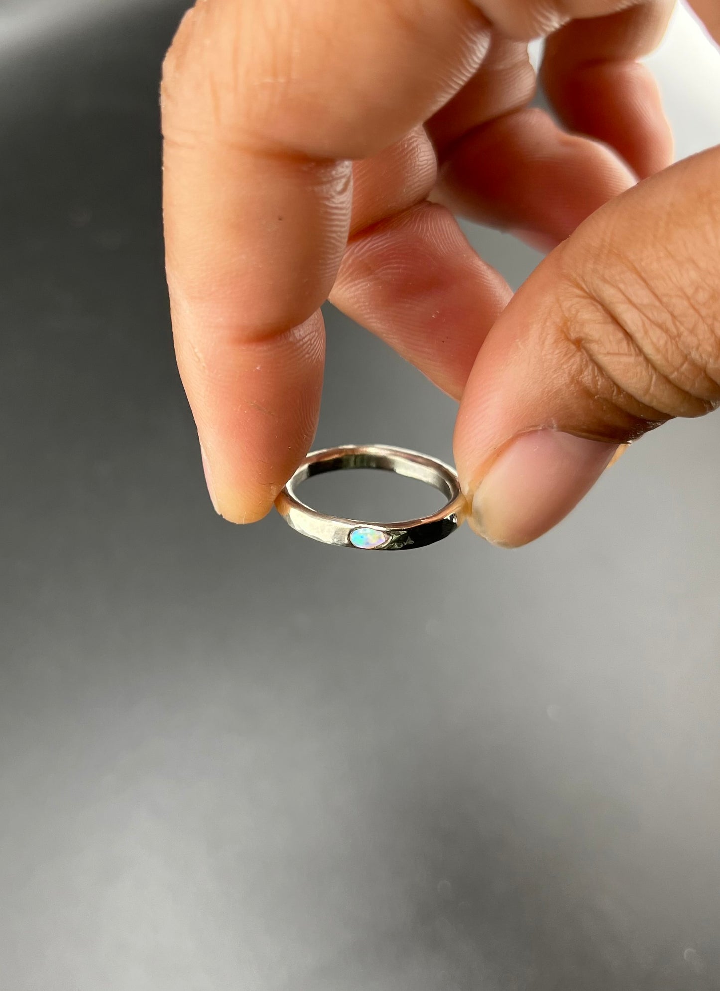 Tear Drop Opal Stacking Ring: Size 6