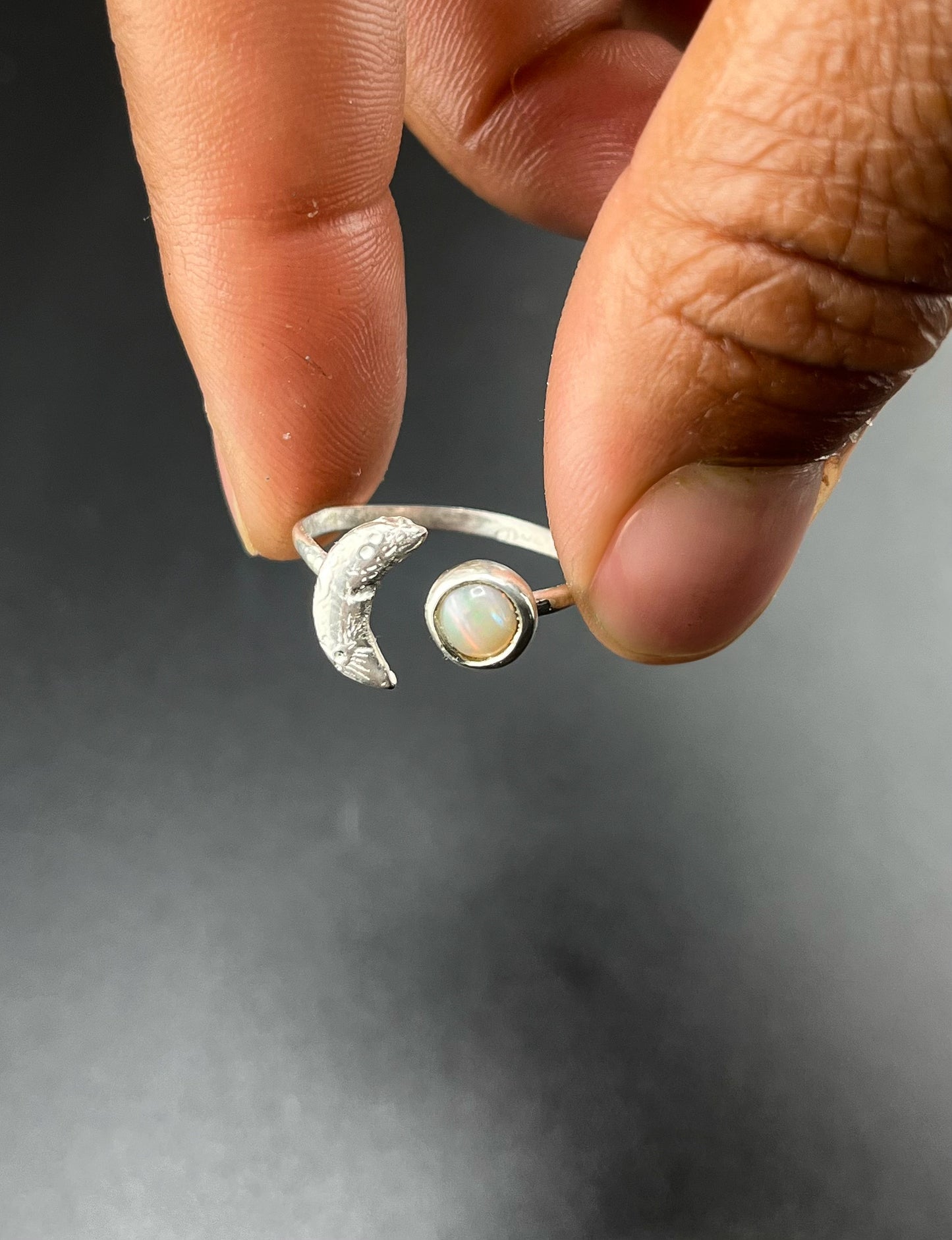 Adjustable Opal Moon Ring